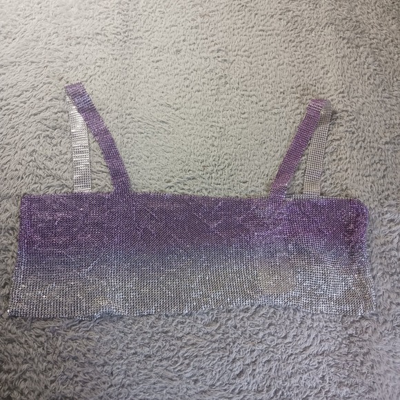 12th Tribe Chainmail Rhinestone‎ Crop Top Ombre Chain Back Festival Womens L - Picture 1 of 7